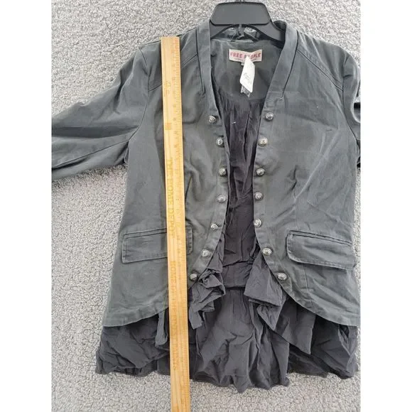 Free People Ruffles Romance Jacket Women's S Washed Black Flap Pockets Open L/S+ - Picture 7 of 15
